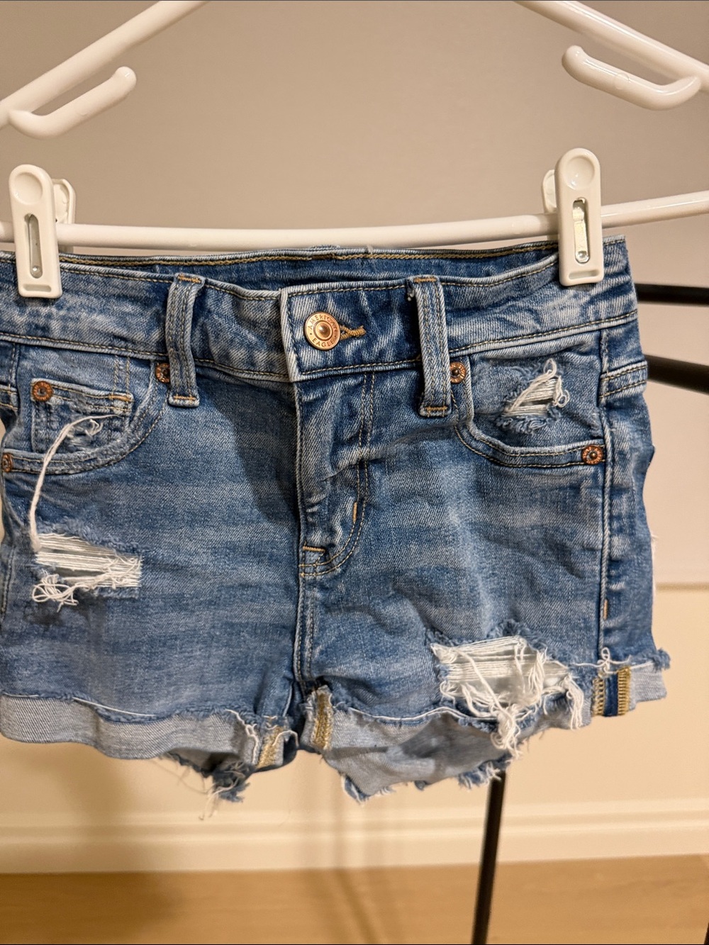 American Eagle Outfitters Light Blue Distressed Denim Shorts